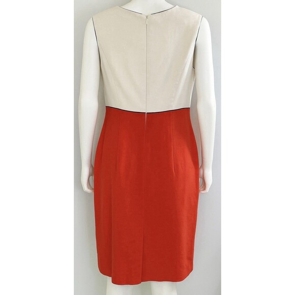 Donna Morgan Dress 14 Linen Colorblock Red Brown Cream Mod Sheath Retro - Picture 2 of 6